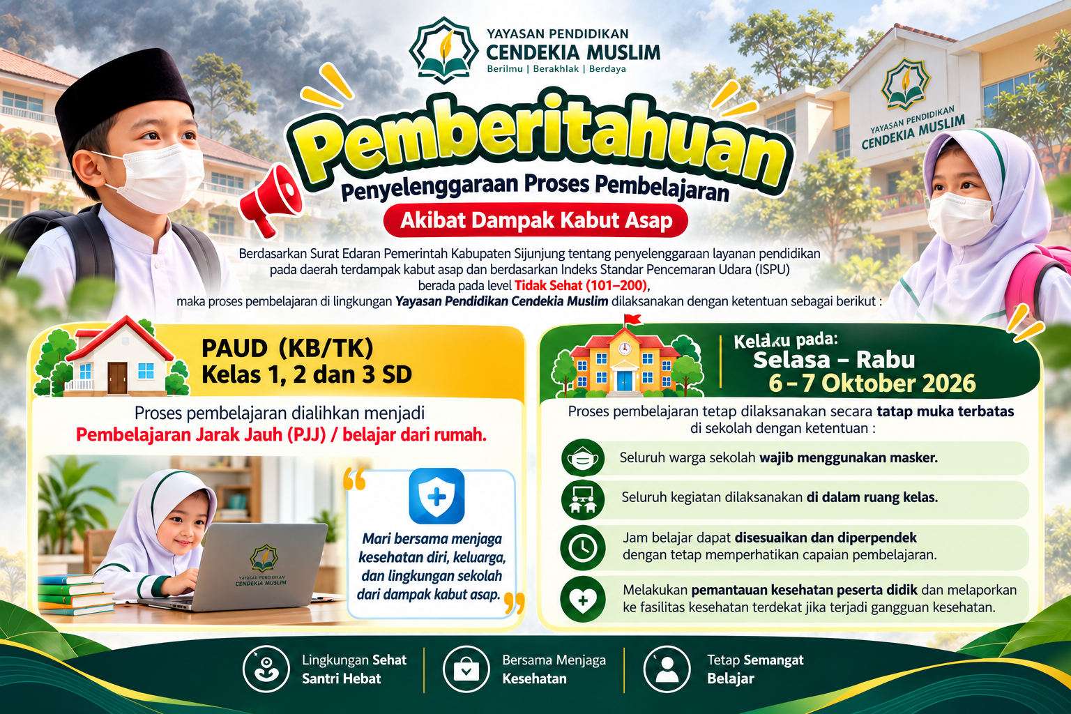 Kabut Asap Berdampak pada Pembelajaran, Sekolah Akhlak Cendekia Muslim Terapkan Pola Belajar Sesuai Kondisi